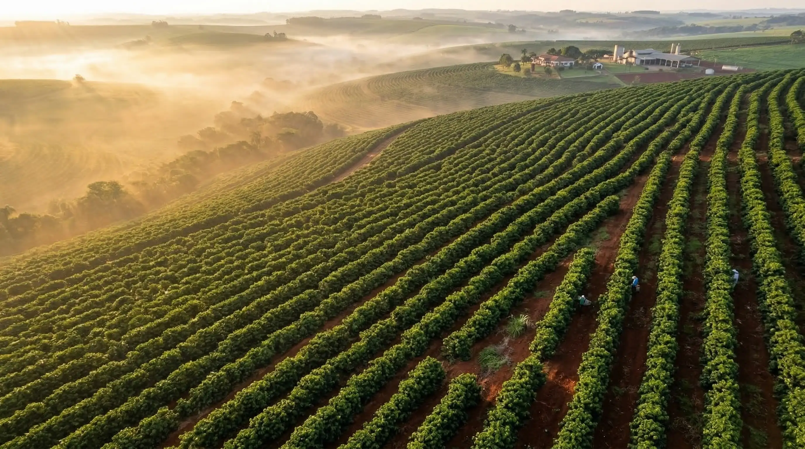 Vista aérea do Norte Pioneiro — cafezais e terra roxa