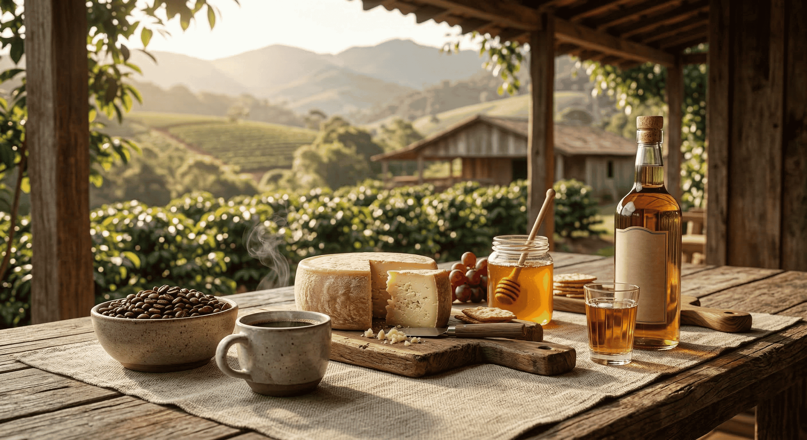Mesa de curadoria com produtos artesanais do Norte Pioneiro