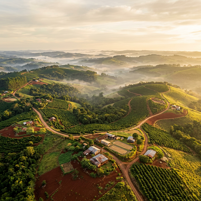 Uma manhã entre cafezais e neblina